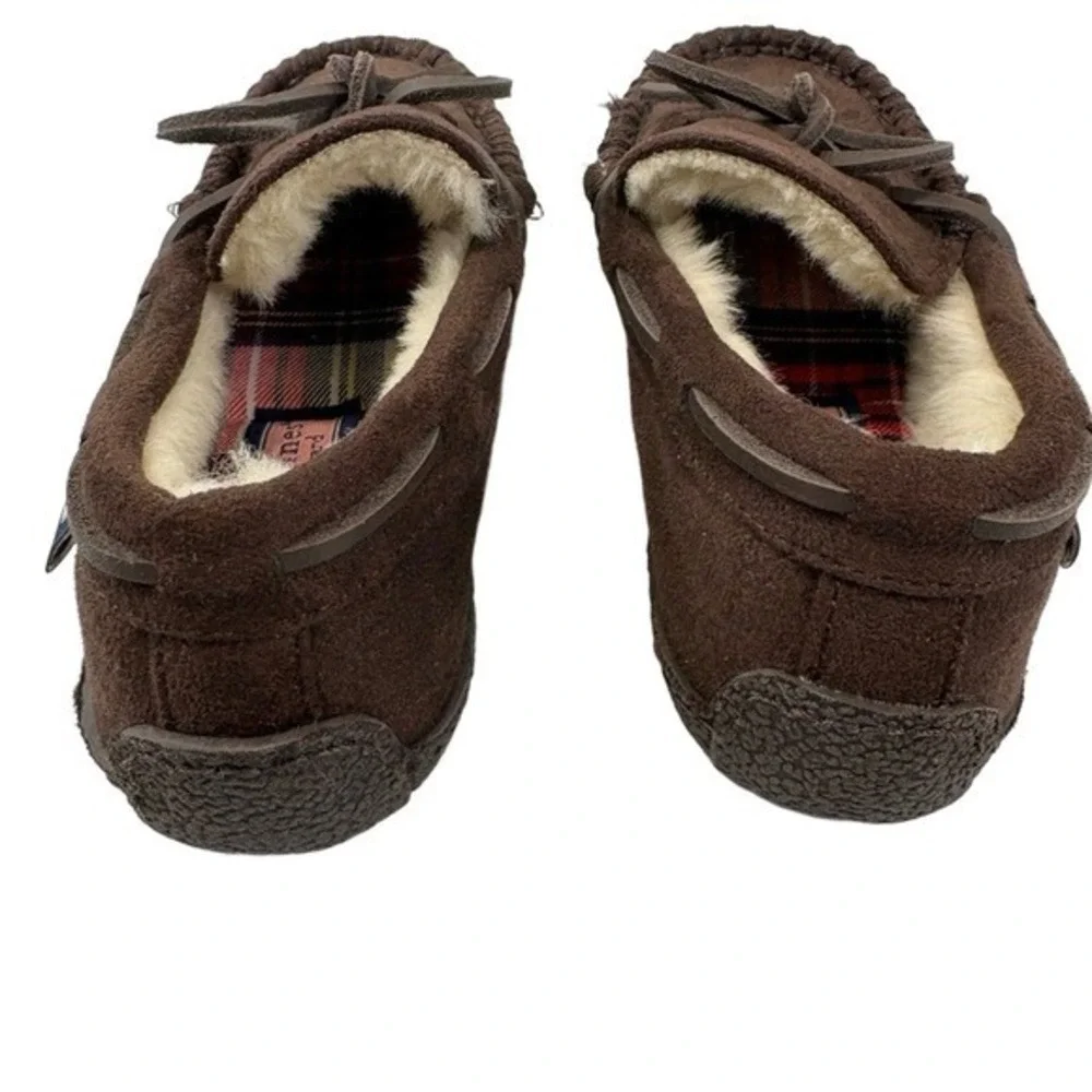 Vineyard Vines Kids 2M Brown Moccasin Slippers Faux Suede Faux Fur Lining